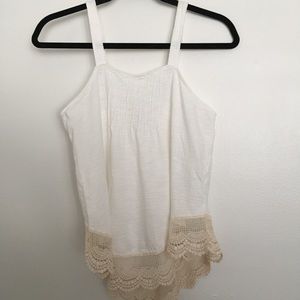 White Top with a Cream Lace Trim
